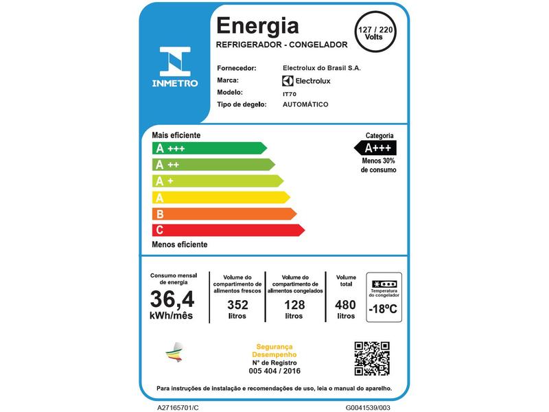 Imagem de Geladeira Electrolux Frost Free Duplex Branco 480L Efficient IT70 Bivolt