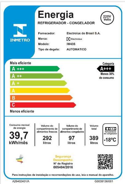 Imagem de Geladeira Electrolux Frost Free Inverter 389L Água na Porta AutoSense cor Inox Look (IW43S)