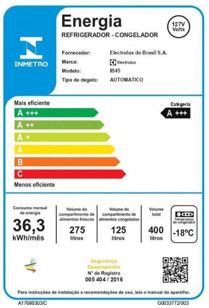 Imagem de Geladeira Electrolux Frost Free Inverter 400L Efficient AutoSense Inverse Branca (IB45)