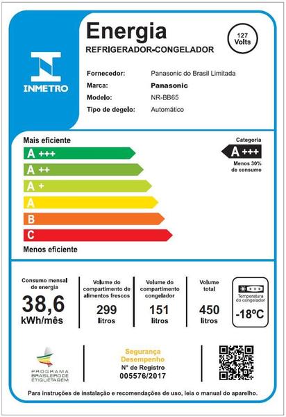 Imagem de Geladeira Panasonic BB65 Diamond Glass Inverse Frost Free 450L Inverter A+++ - NR-BB65GVFM