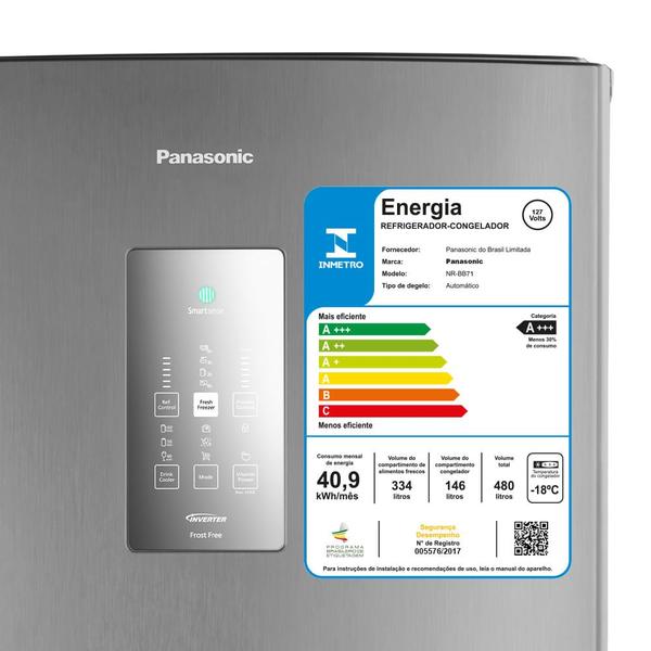 Imagem de Geladeira Panasonic Frost Free 480L A+++ Aço Escovado - NR-BB71PVFX