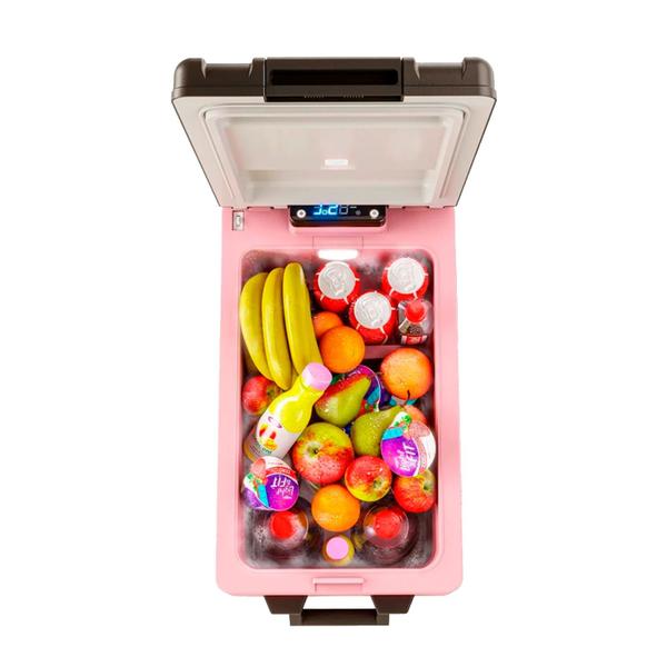 Imagem de Geladeira Portátil Digital 31 Litros Quadrivolt Resfriar Rosa C/Bluetooth