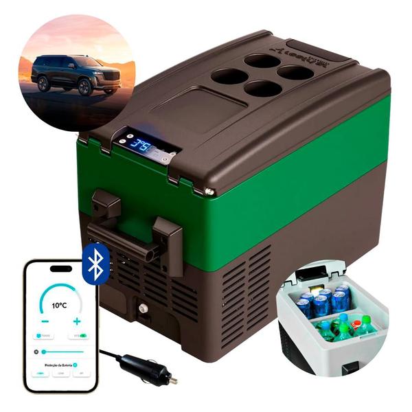 Geladeira Portátil P/Carro 31 Litros 12v/24v Resfriar Verde C/Bluetooth Imagem de Geladeira Portátil P/Carro 31 Litros 12v/24v Resfriar Verde C/Bluetooth