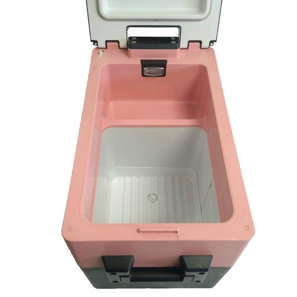 Imagem de Geladeira Portátil P/Viagens 31 Litros 12v/24v Resfriar Rosa C/Bluetooth