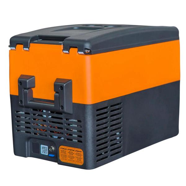 Geladeira Portátil P/Viagens 31 Litros Quadrivolt 12v/24v/110v/220v Resfriar Laranja C/Bluetooth Imagem de Geladeira Portátil P/Viagens 31 Litros Quadrivolt 12v/24v/110v/220v Resfriar Laranja C/Bluetooth