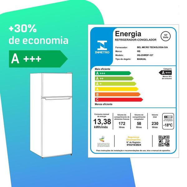 Imagem de Geladeira Refrigerador HQ Defrost 230 Litros HQ-230RDF