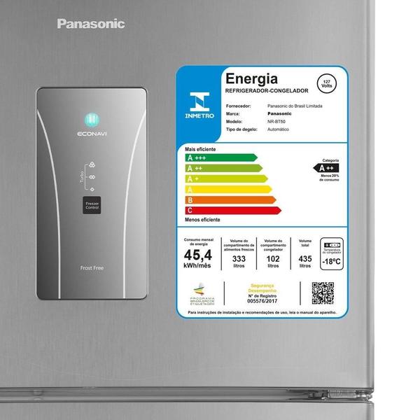 Imagem de Geladeira/Refrigerador Panasonic 435 Litros NR-BT50BD3X  Frost Free, 2 Portas, Econavi, Aço Escovado