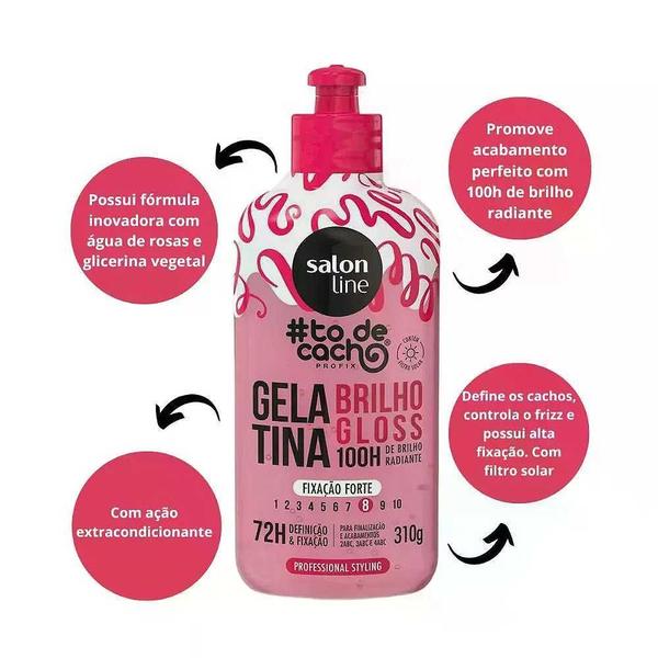 Imagem de Gelatina Brilho Gloss Fixação Forte 310g ToDeCacho Salon Line