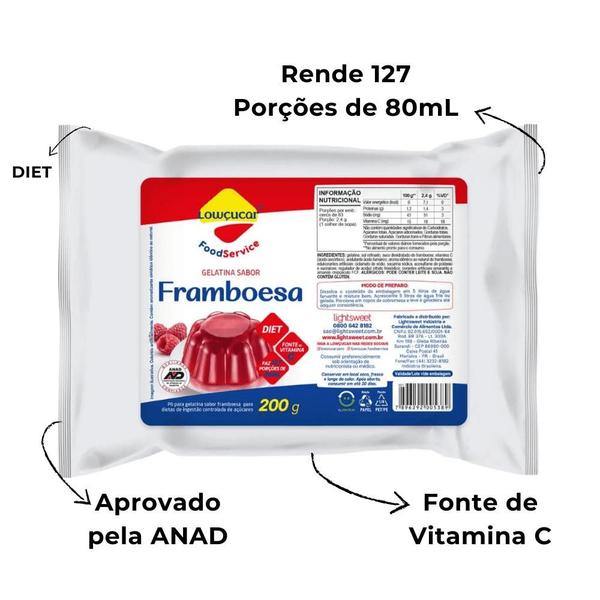 Gelatina Lowçucar Sabor Framboesa Refil 200G - Lowcuçar Food Service Imagem de Gelatina Lowçucar Sabor Framboesa Refil 200G
