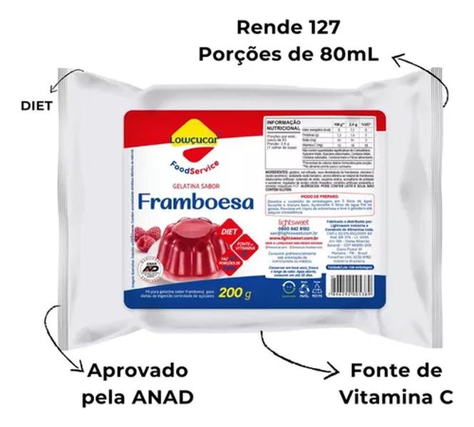 Gelatina Lowçucar Sabor Framboesa Refil 200G - Lowcuçar Food Service Imagem de Gelatina Lowçucar Sabor Framboesa Refil 200G