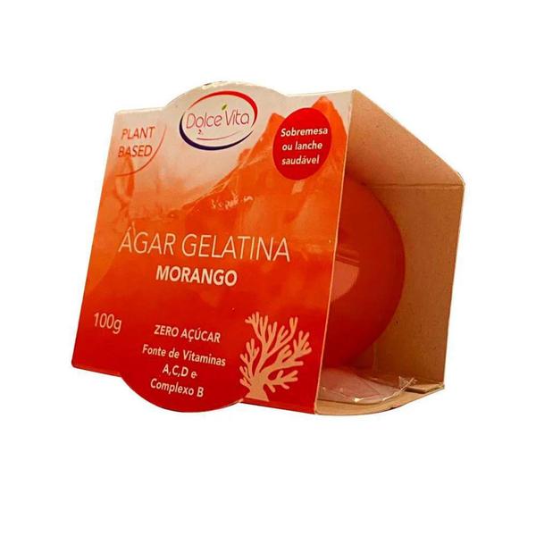 Gelatina Vegana Sabor Morango Dolce Vita 100g Imagem de Gelatina Vegana Sabor Morango Dolce Vita 100g