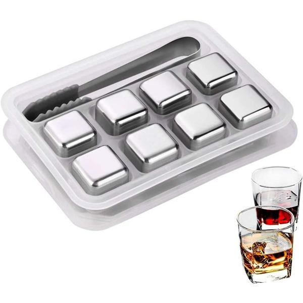 Imagem de Gelo Reutilizavel Inox Cubo Artificial 8 Cubos Com Pegador Bebidas Reutilizável Drink Whiskey