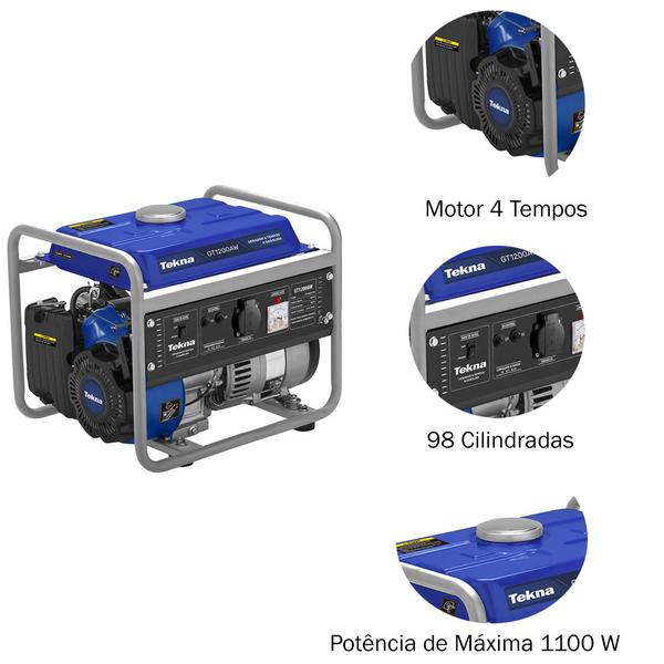 Imagem de Gerador a Gasolina Gt1200aw 1100w 3cv Monofásico Tekna 