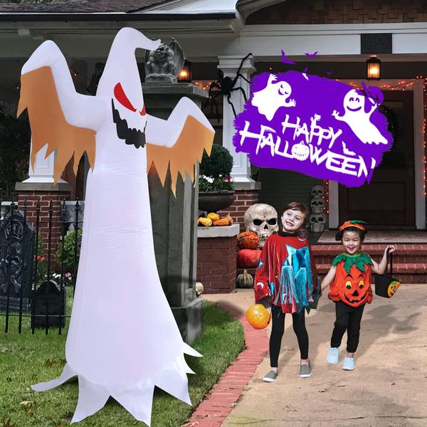 Imagem de Ghost DearSun inflável de Halloween de 8 pés com lâmpada Flame