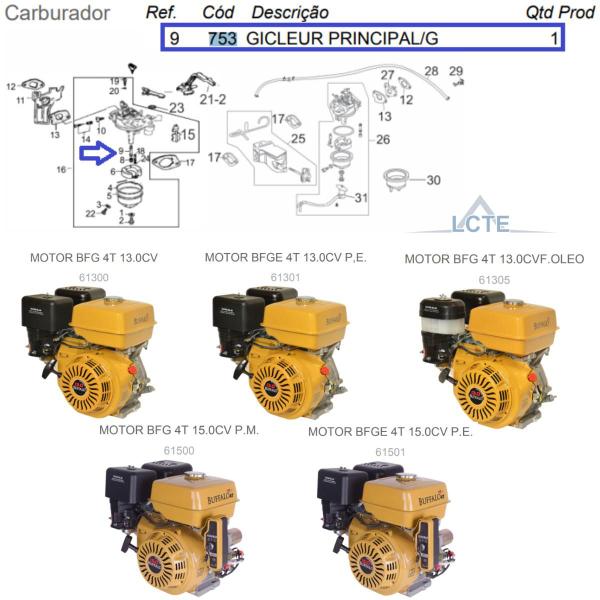 Imagem de Gicleur Principal Do Carburador Para Motor 13.0cv Buffalo