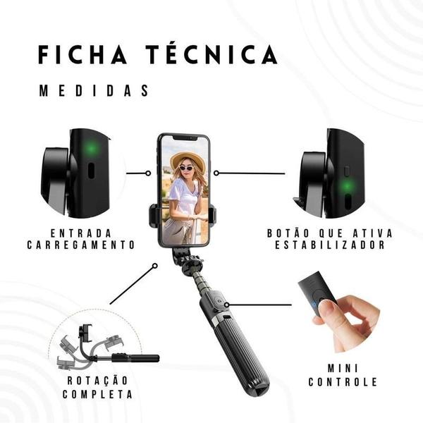 Imagem de Gimbal Estabilizador Celular Tripé Pau De Selfie Altura 86cm Cor Preto F10