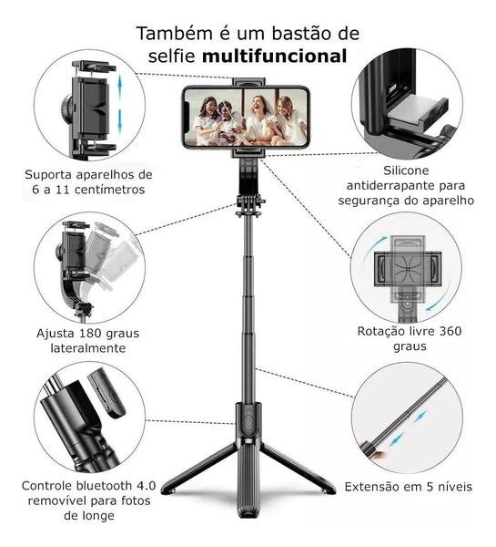 Imagem de Gimbal Estabilizador Imagem Celular Pau De Selfie Bluetooth