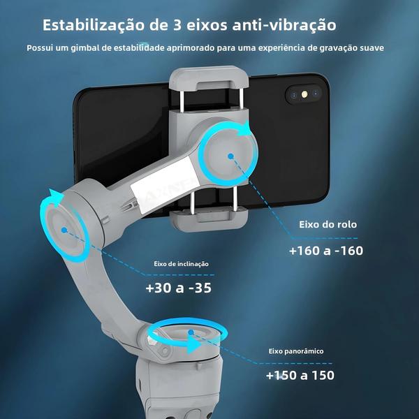 Imagem de Gimbal Portátil de 3 Eixos com Estabilizador de Vídeo e Luz de Preenchimento