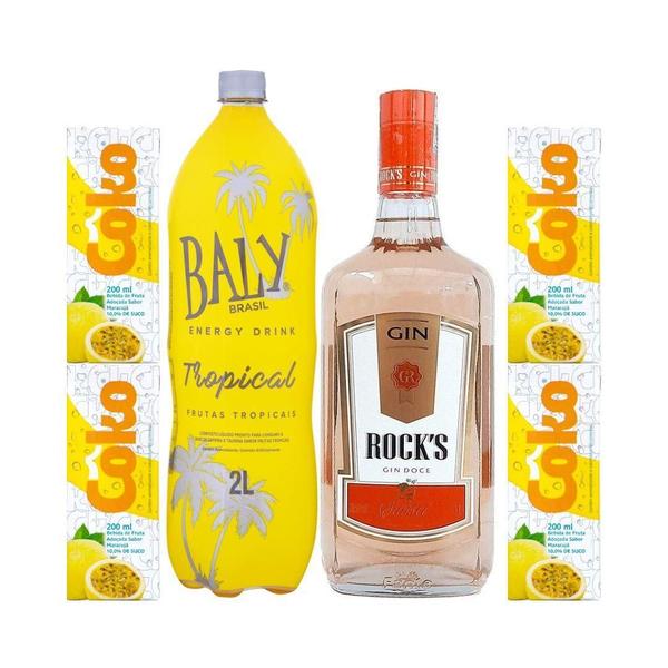 Imagem de Gin Rock'S Sunset 1L + Energético Baly 2L + 4 Coko