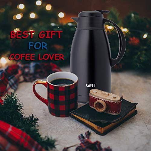 Imagem de GiNT Aço Inoxidável Café Térmico Carafe, Dispensador de Água e Bebidas a Vácuo de Parede Dupla, Retenção de Calor de 12 Horas, 65 OZ / 1,9 Litro Preto