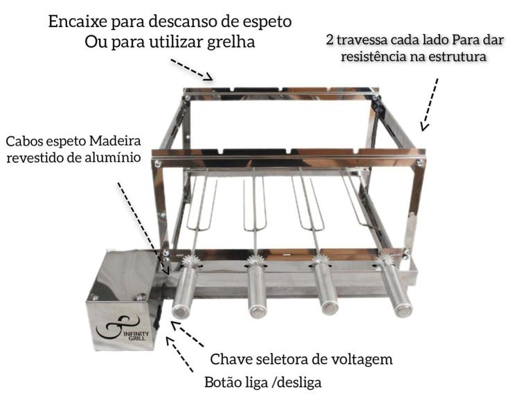 Imagem de Gira grill churrasqueira giratoria 4 espetos em inox 