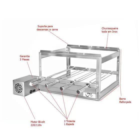 Imagem de gira grill churrasqueira giratória 5 espetos inox 