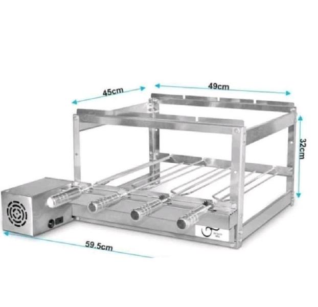 Imagem de gira grill giratório inox para churrasqueira 4 espetos esquerdo