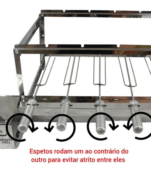 Imagem de gira grill giratório inox para churrasqueira 4 espetos esquerdo