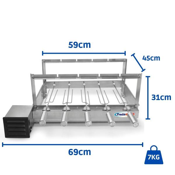 Imagem de Gira Grill Inox com 5 Espetos Tridente + Espeto Grelha + Espalhador Pratic