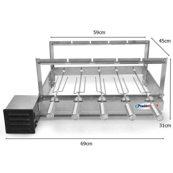 Imagem de Gira Grill Inox com 5 Espetos Tridente + Espeto Grelha + Espalhador Pratic