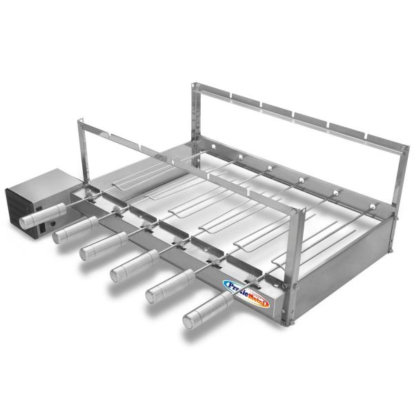 Imagem de Gira Grill Inox com 6 Espetos Tridente + Espeto Grelha + Espalhador Pratic