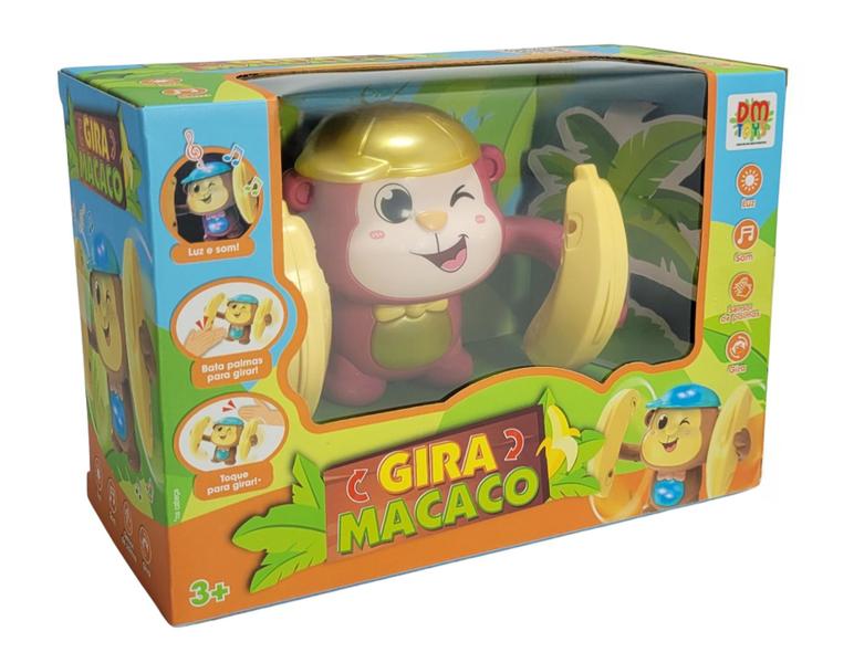 Imagem de Gira Macaco DM Toys Brinquedo Bate e Volta com Musica Luzes e Sensor de Palmas Cor Rosa