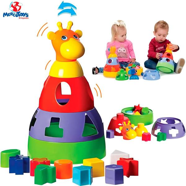 Imagem de Girafa Colorida Didática Brinquedo Encaixe Infantil 1 Ano Divertida 