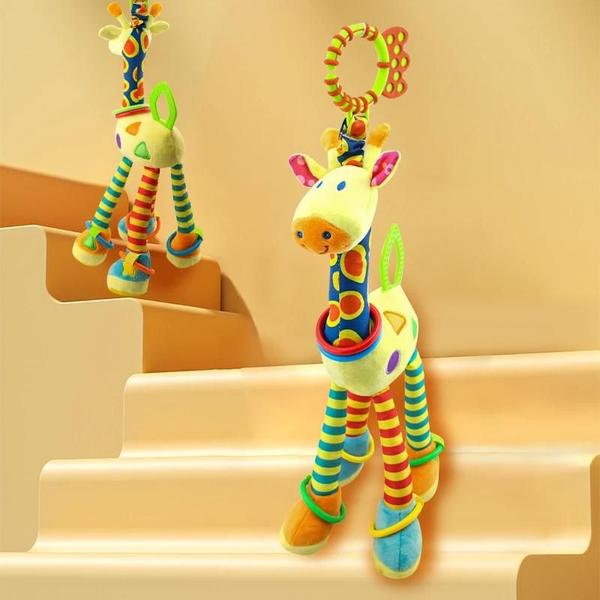 Imagem de Girafa macia animal chocalho brinquedos, pelúcia Handbell, desenvolvimento, bebê