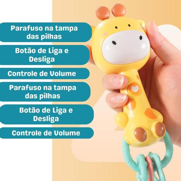 Imagem de Girafa Musical com Luz Som e Mordedor Macio Brinquedo Presente Infantil Bebê +6m - Buba Baby