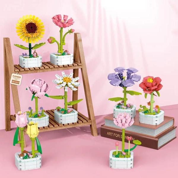 Imagem de Girassol Tulipa Vaso De Plantas Blocos De Construção Flor Perfumada Quebra-cabeça Brinquedos