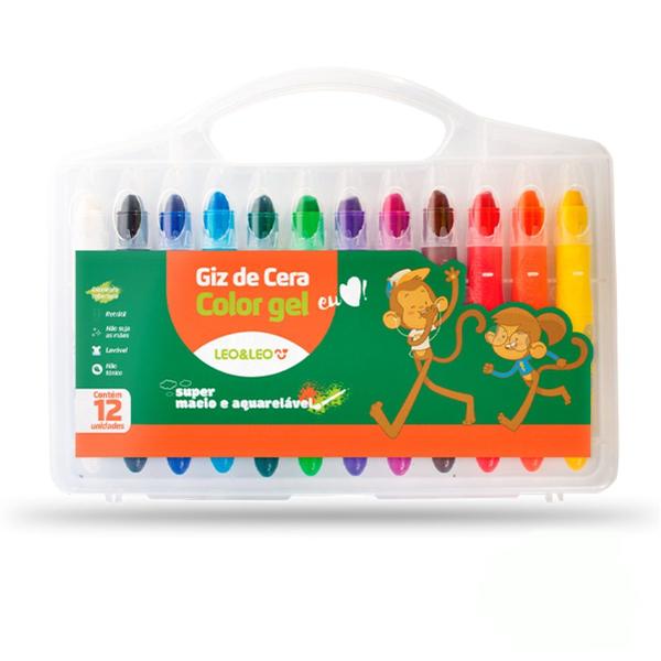 Imagem de Giz de Cera Color Gel 12 Cores Escolar Infantil Leo&Leo