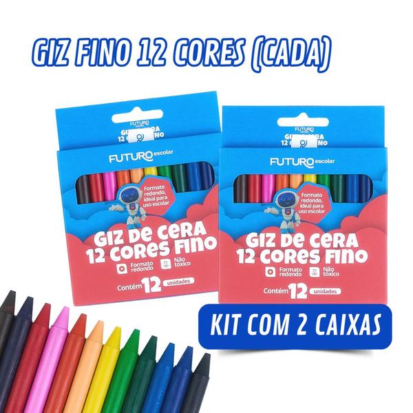 Imagem de Giz de Cera Escolar Diversos Modelos 6 / 12 / 15 Cores Kit ou Unidade Futuro