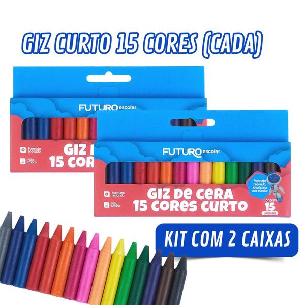 Imagem de Giz de Cera Escolar Diversos Modelos 6 / 12 / 15 Cores Kit ou Unidade Futuro