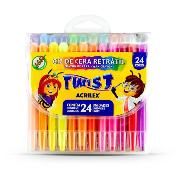 Giz de Cera Jumbo Retrátil TWIST 24 Cores Estojo - Acrilex Imagem de Giz de Cera Jumbo Retrátil TWIST 24 Cores Estojo
