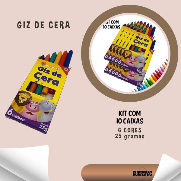 Imagem de Giz De Cera KIT 10 Cxs Pequenas Escolar Lembrancinha  Atacado