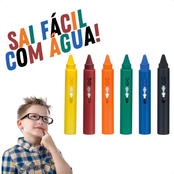 Imagem de Giz De Cera Rabisca E Apaga Caneta Parede Banheira Infantil Brinquedo Lavável 6 Cores Divertido Banho