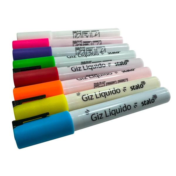 Imagem de Giz liquido Estojo com 8 cores para escrever em Quadro Preto
