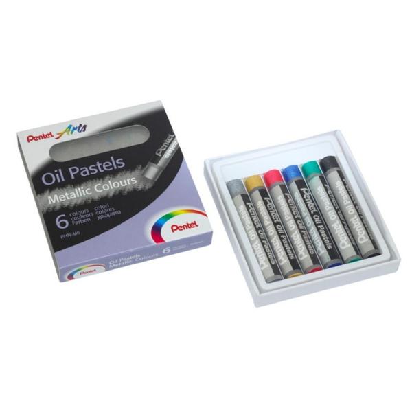 Imagem de Giz Pastel Oleoso PENTEL Metálico c/ 6 Cores