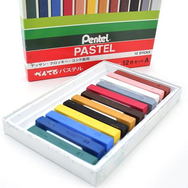 Imagem de Giz Pastel Seco para Desenhar Pentel - 12 Cores