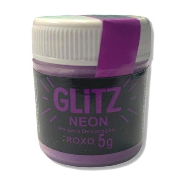 Imagem de Glitter Comestível Neon Roxo Corante Pó Para Decoração 5G