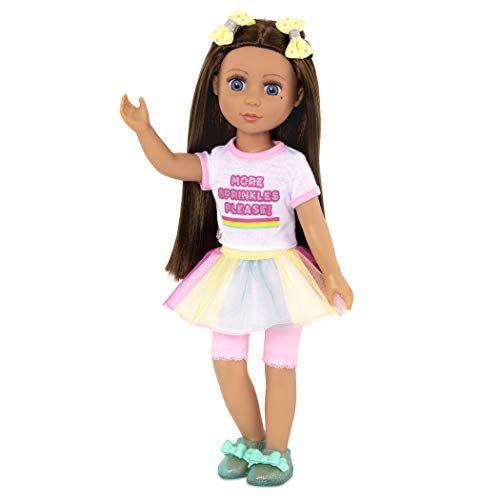 Imagem de Glitter Girls Dolls by Battat  14 polegadas Poseable Fashion Doll Kika  Brown Hair &amp Blue Eyes  Ice Cream Outfit, Rainbow Skirt e 2 Hair Bows  Brinquedos, Roupas e Acessórios para Crianças 3+