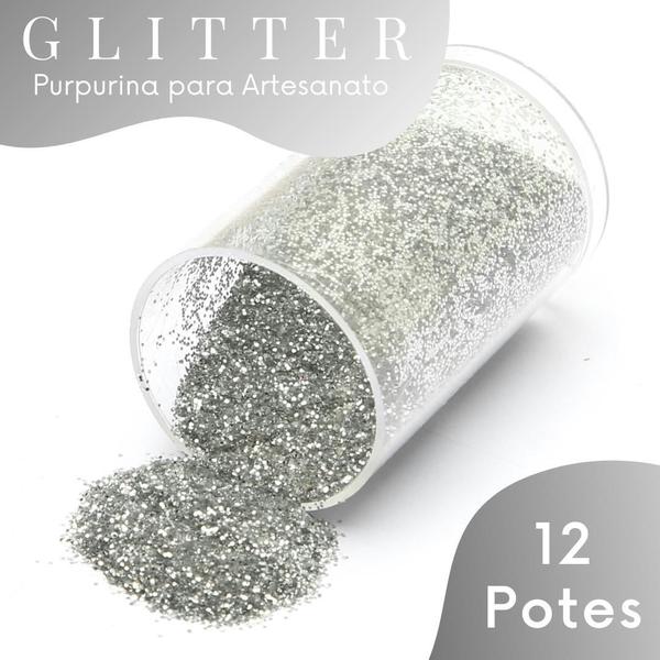 Imagem de Glitter Prata - Purpurina Artesanato - Kit Com 12 Potes - UMK