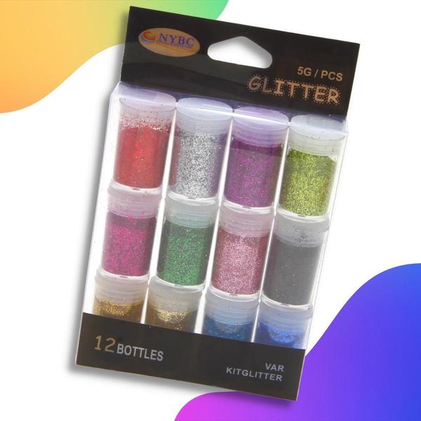 Imagem de Glitter - Purpurina Para Artesanato Várias Cores - Kit C/ 12 Potes - Nybc