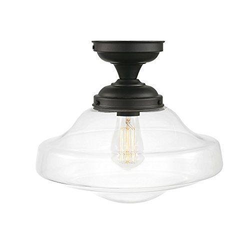 Imagem de Globe Electric 65849 Lucerna 1-Light Semi-Flush Mount Ceiling Light, Bronze Escuro, Sombra de Vidro Claro, 11.13"